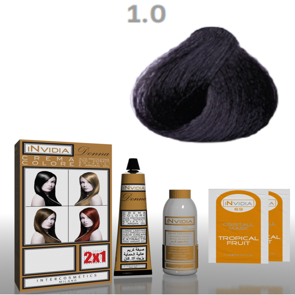 Invidia Shampoo Colorante Crema Colore Donna 100ML 1.0 Nero