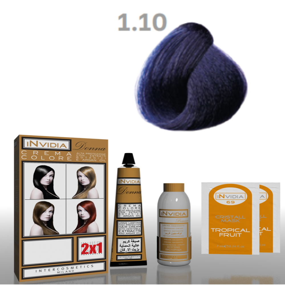 Invidia Shampoo Colorante Crema Colore Donna 100ML 1.10 Nero Blu
