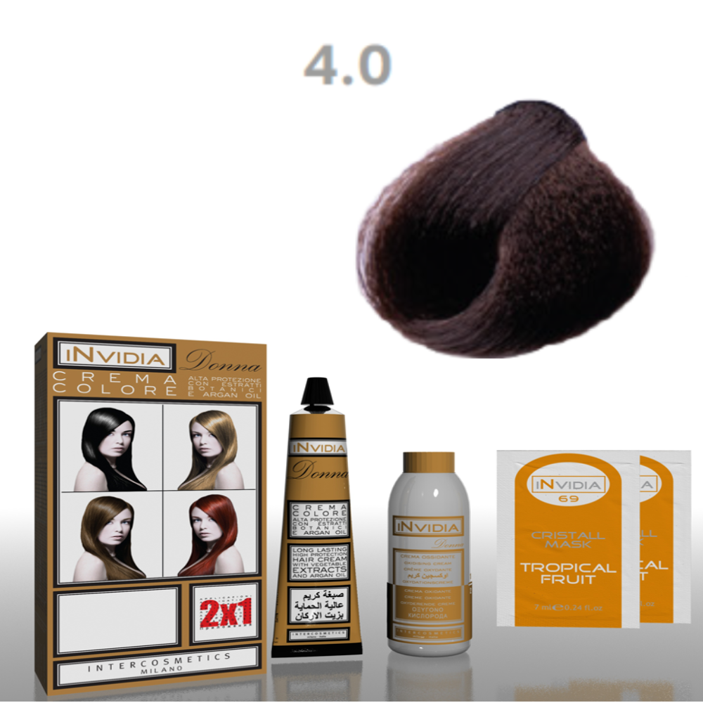 Invidia Shampoo Colorante Crema Colore Donna 100ML 4.0 Castano