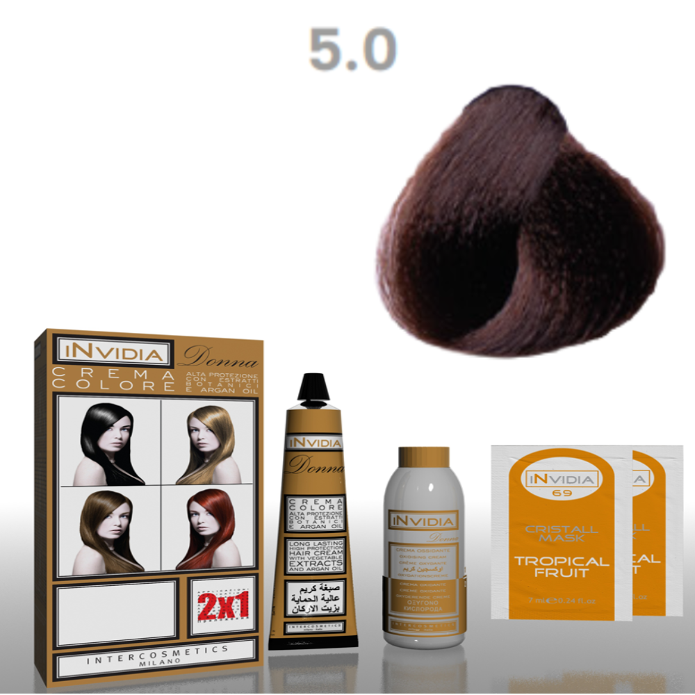 Invidia Shampoo Colorante Crema Colore Donna 100ML 5.0 Castano Chiaro