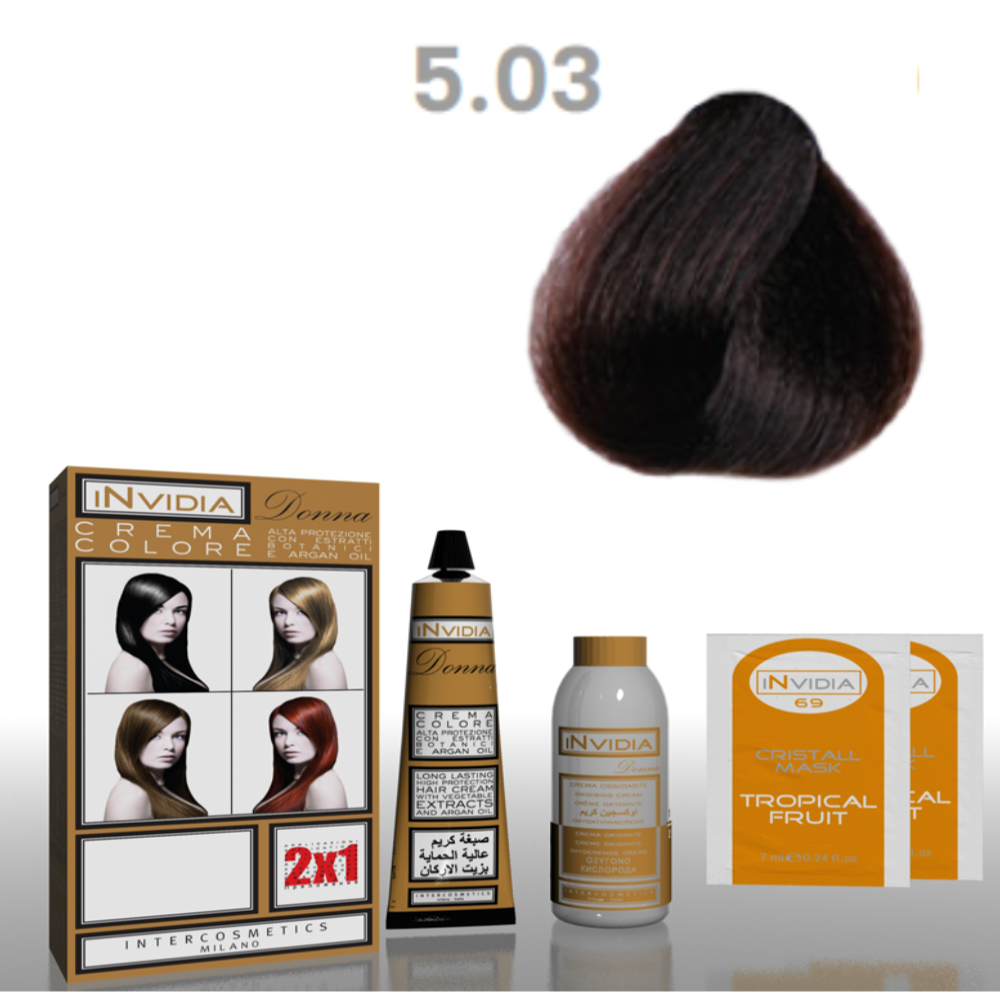 Invidia Shampoo Colorante Crema Colore Donna 100ML 5.03 Tabacco