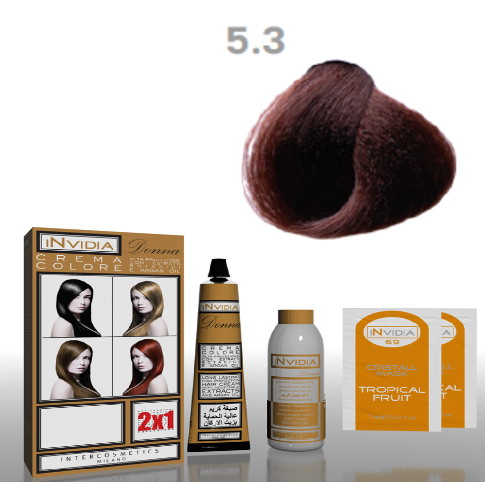 Invidia Shampoo Colorante Crema Colore Donna 100ML 5.3 Castano Chiaro Dorato
