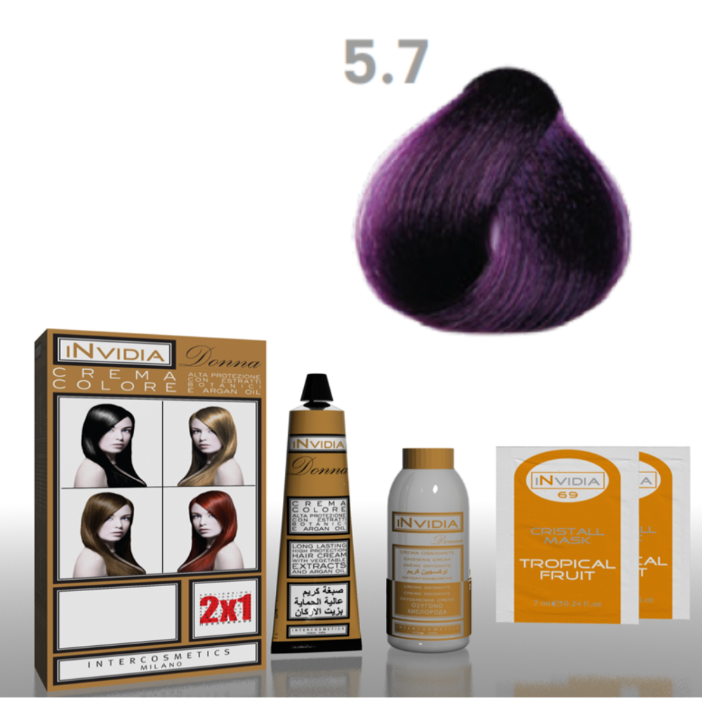 Invidia Shampoo Colorante Crema Colore Donna 100ML 5.7 Castano Chiaro Viola