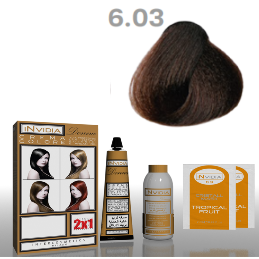 Invidia Shampoo Colorante Crema Colore Donna 100ML 6.03 Tabacco Chiaro