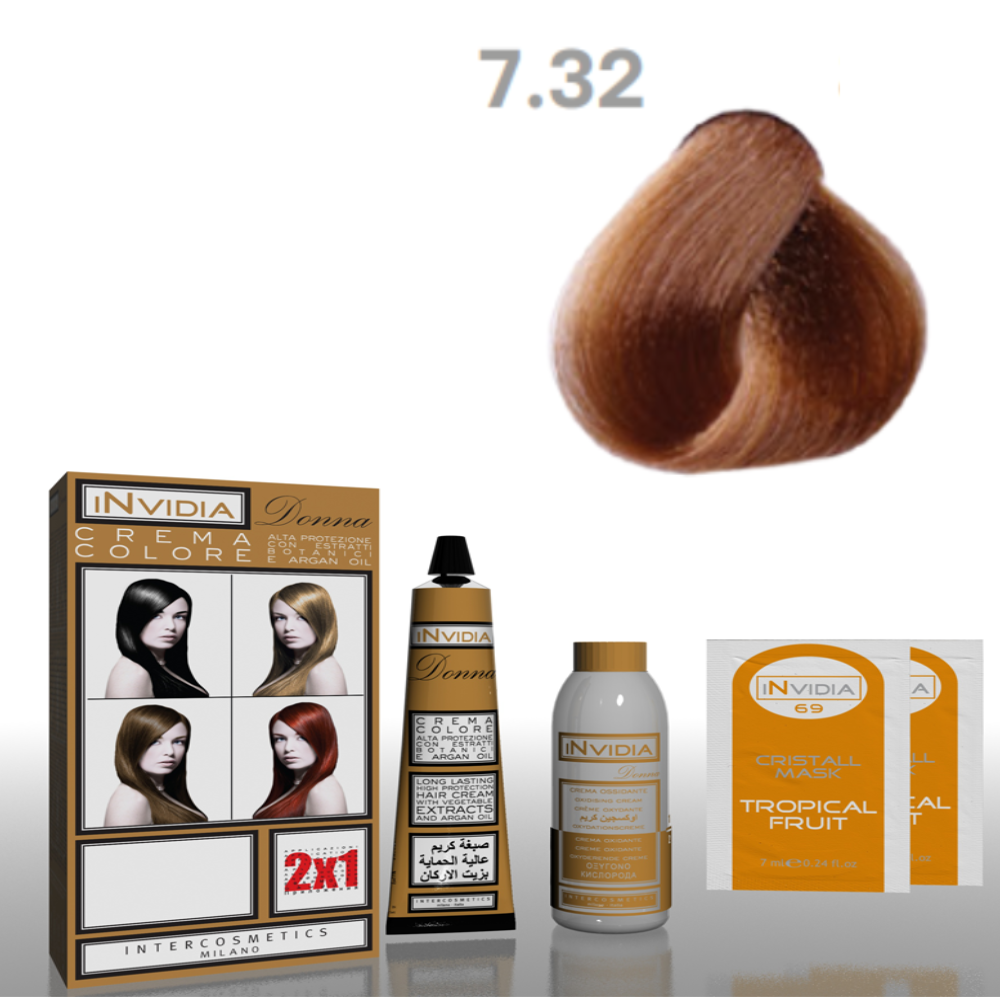 Invidia Shampoo Colorante Crema Colore Donna 100ML 7.32 Biondo Beige