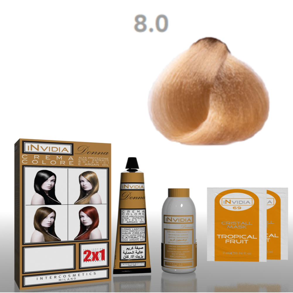 Invidia Shampoo Colorante Crema Colore Donna 100ML 8.0 Biondo Chiaro