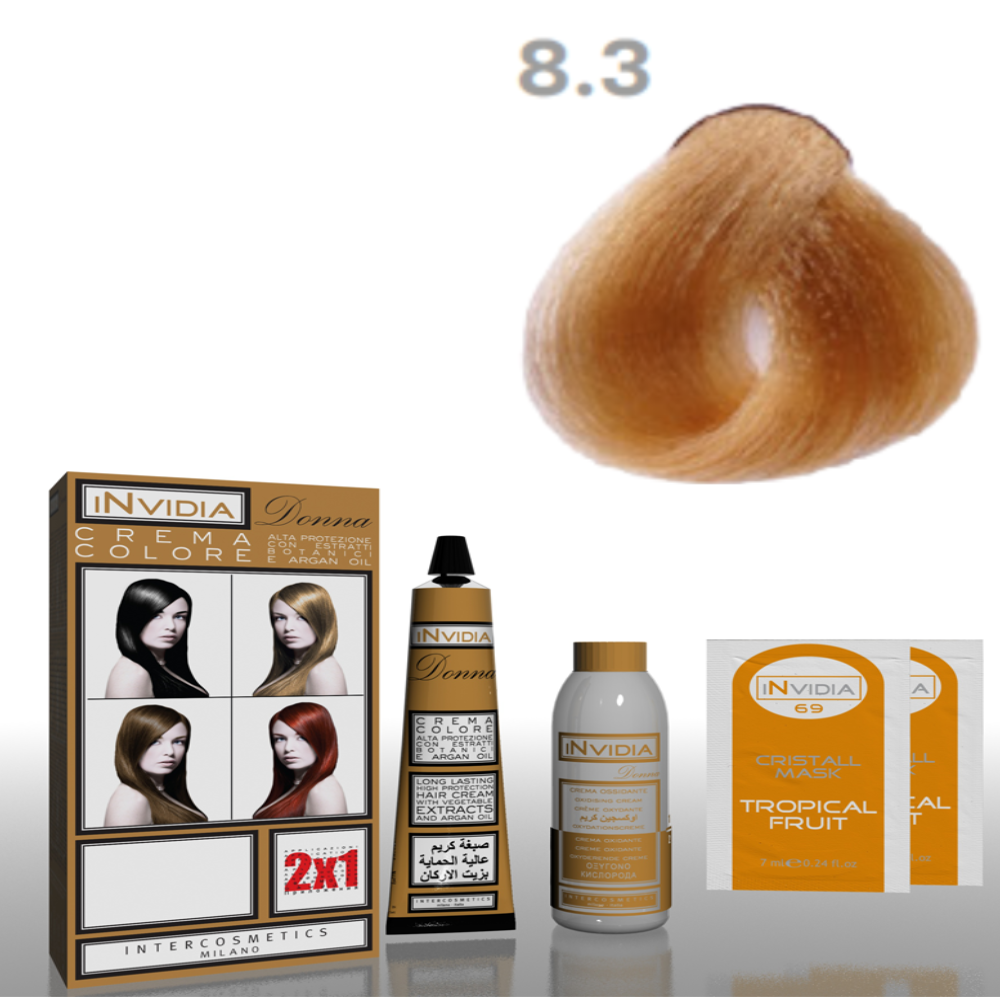 Invidia Shampoo Colorante Crema Colore Donna 100ML 8.3 Biondo Chiaro Dorato