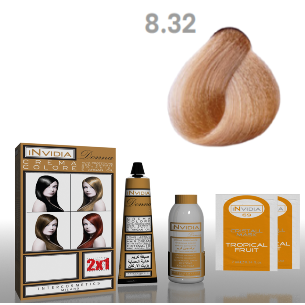 Invidia Shampoo Colorante Crema Colore Donna 100ML 8.32 Biondo Chiaro Beige