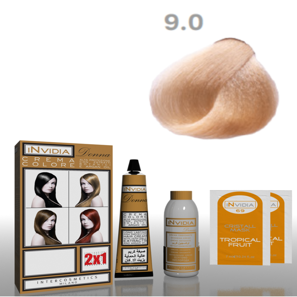 Invidia Shampoo Colorante Crema Colore Donna 100ML 9.0 Biondo Chiarissimo