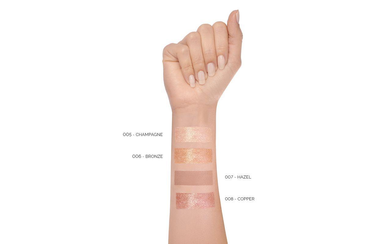 pupa-vamp-ombretto-liquido-005 Swatch di colore applicato sulla pelle con indicazioni di tonalitÃ
