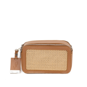 Borsa in pelle e paglia amilia small cuoio