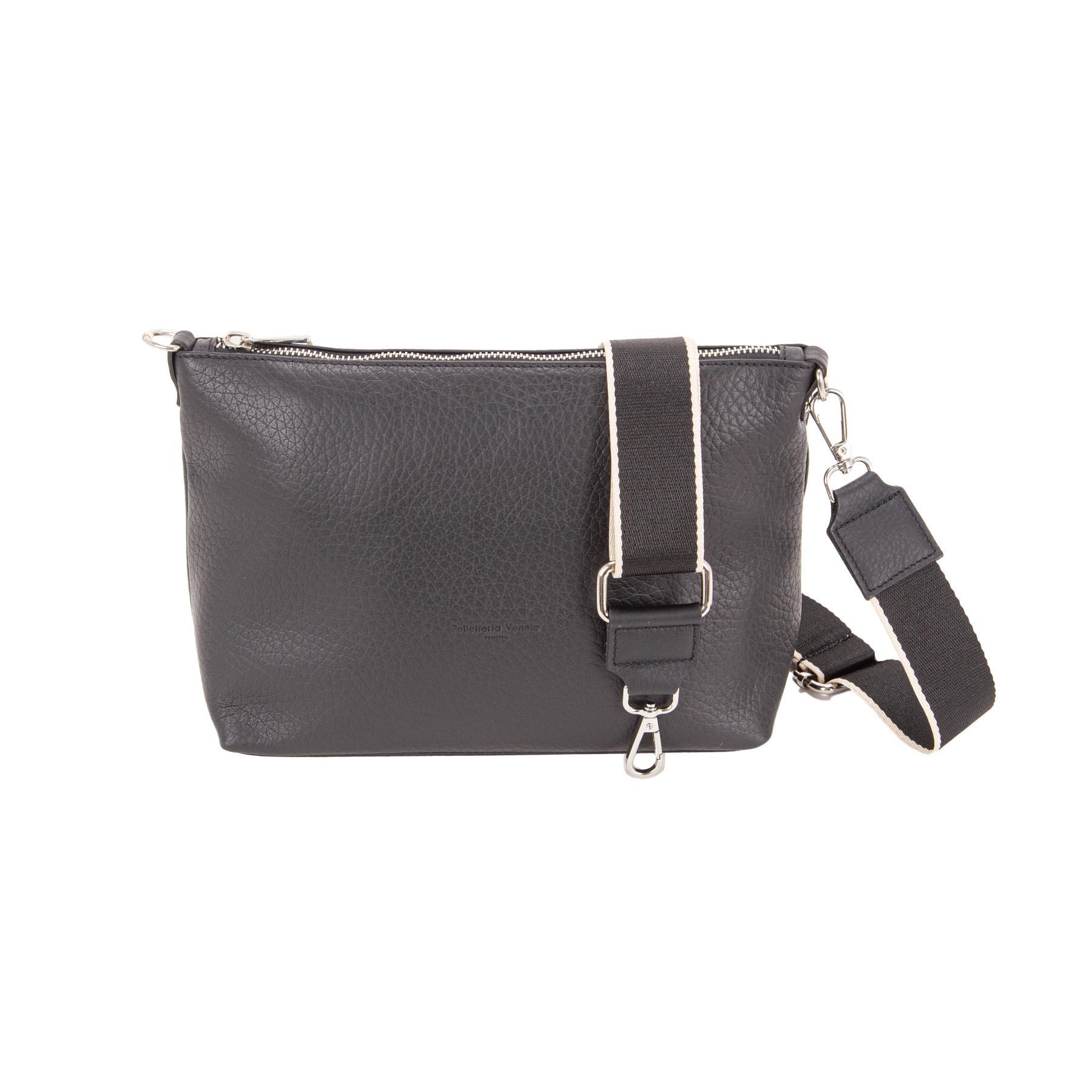 pelletteria veneta pelletteria veneta borsa a tracolla in tessuto damsacato e pelle dollaro linea venezia nero t25702-ner - foto 1