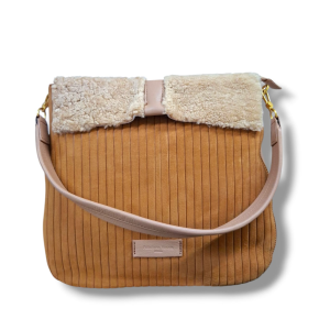 Borsa donna nabuk e pelliccia nb25415 brandy