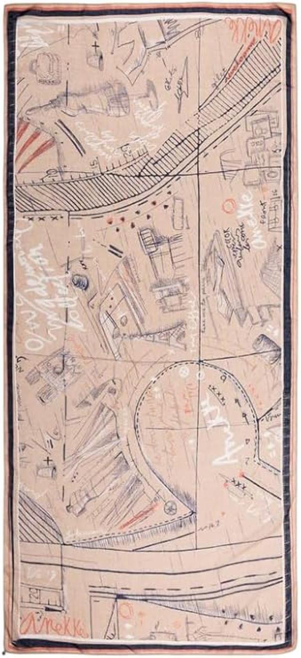 anekke anekke foulard donna lungo 186x90cm 41470-031 beige taupe - foto 1 Foulard rettangolare beige con motivi geometrici e mappe, bordo marrone