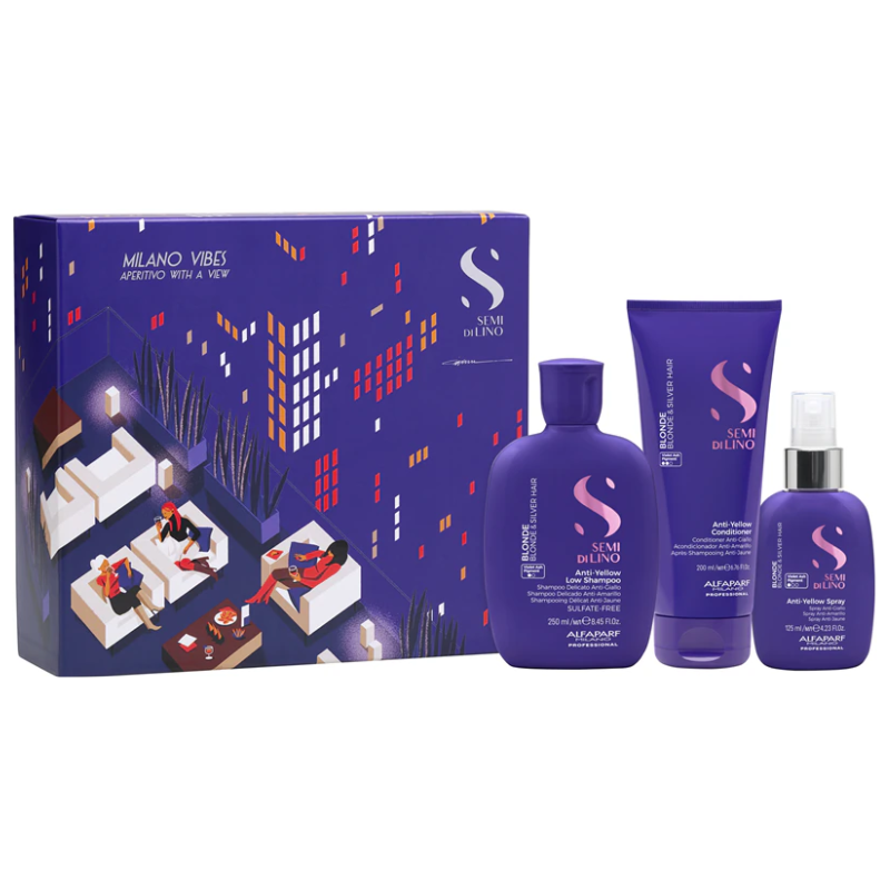 alfaparf alfaparf kit blonde shampoo+conditioner+spray antigiallo semi di lio pf029643 - foto 1