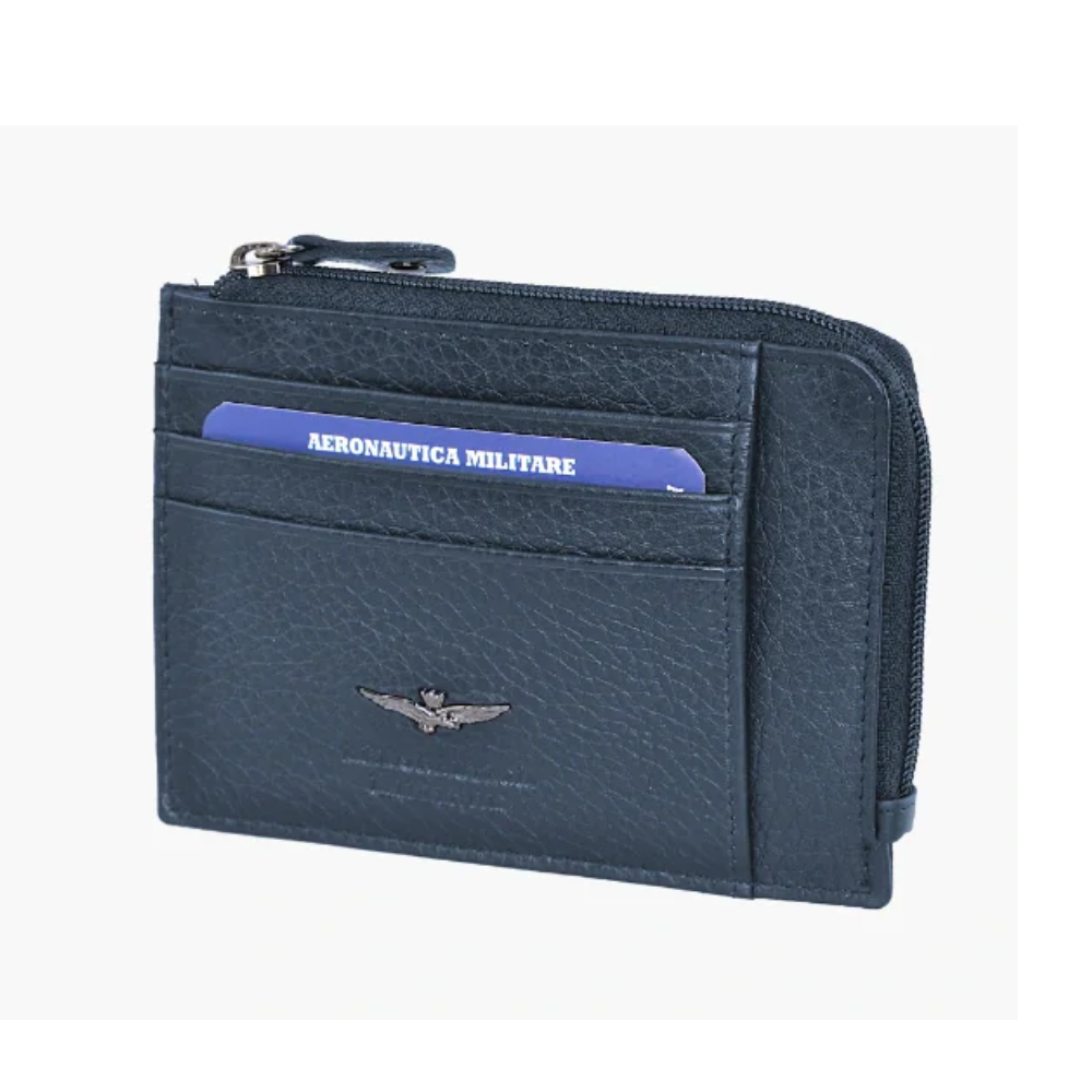 aeronautica militare aeronautica militare portafogli uomo piatto con zip blu  am187-bl - foto 1